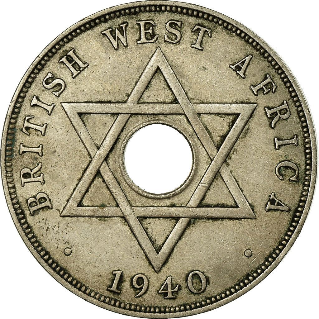 British West Africa | 1 Penny Coin | Crown | Hexagram | Km:19 | 1937 - 1947