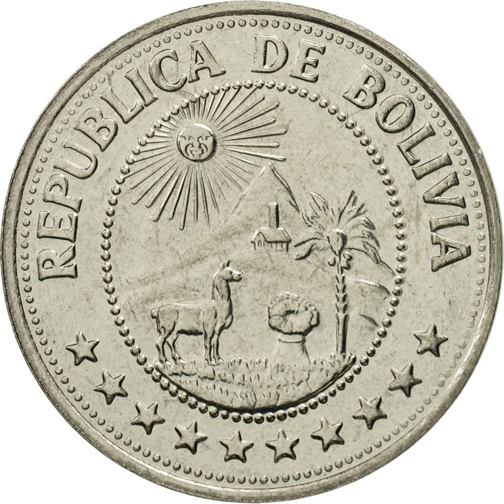 Bolivia | 50 Centavos | Nickel clad steel | Coat of Arms | KM:190 | 1965-1980