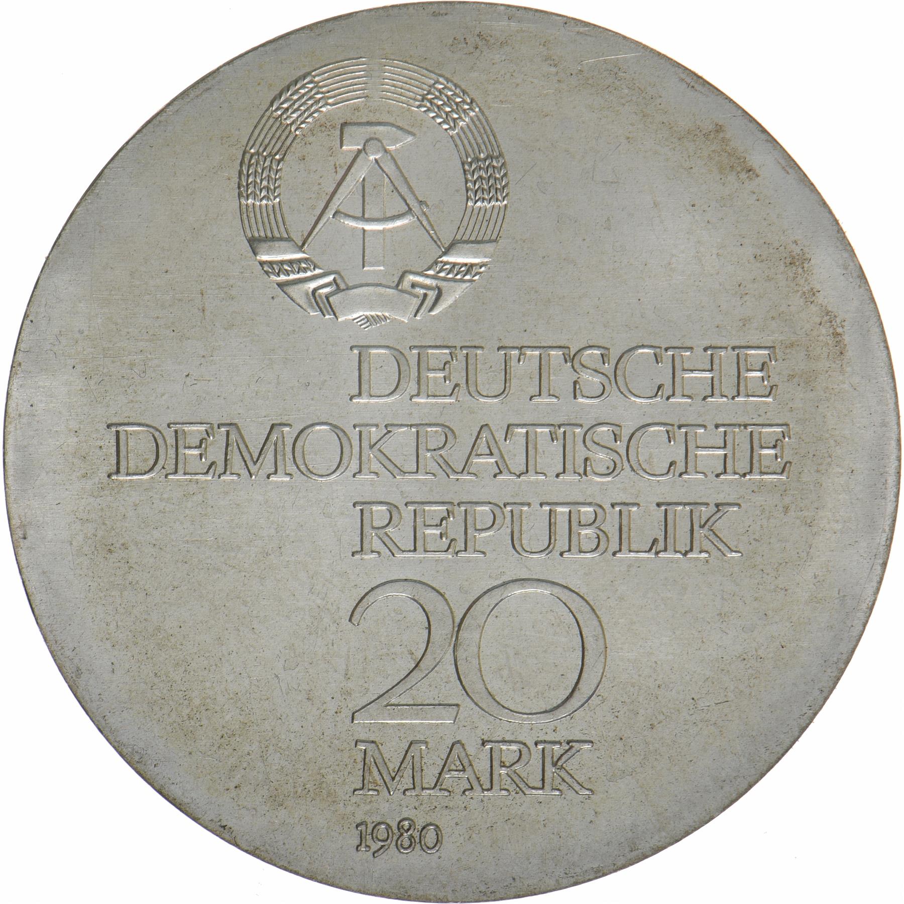 German Democratic Republic | 20 Mark Coin | Ernst Abbe | KM:78 | 1980