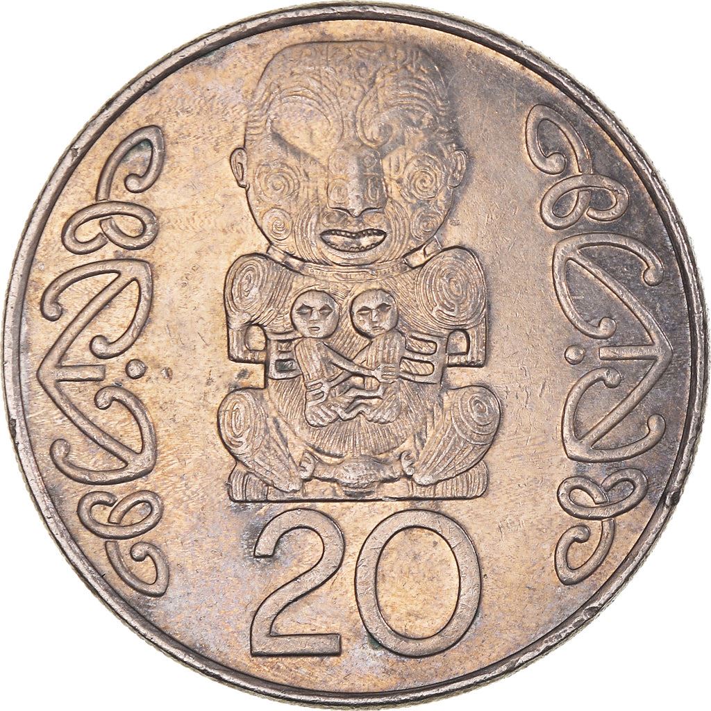 新西兰20分硬币 | 伊丽莎白二世女王 | 毛利雕刻 | KM118 | 1999 - 2006