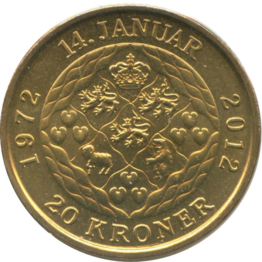Denmark | 20 Kroner Coin | Margrethe II | KM:945 | 2012