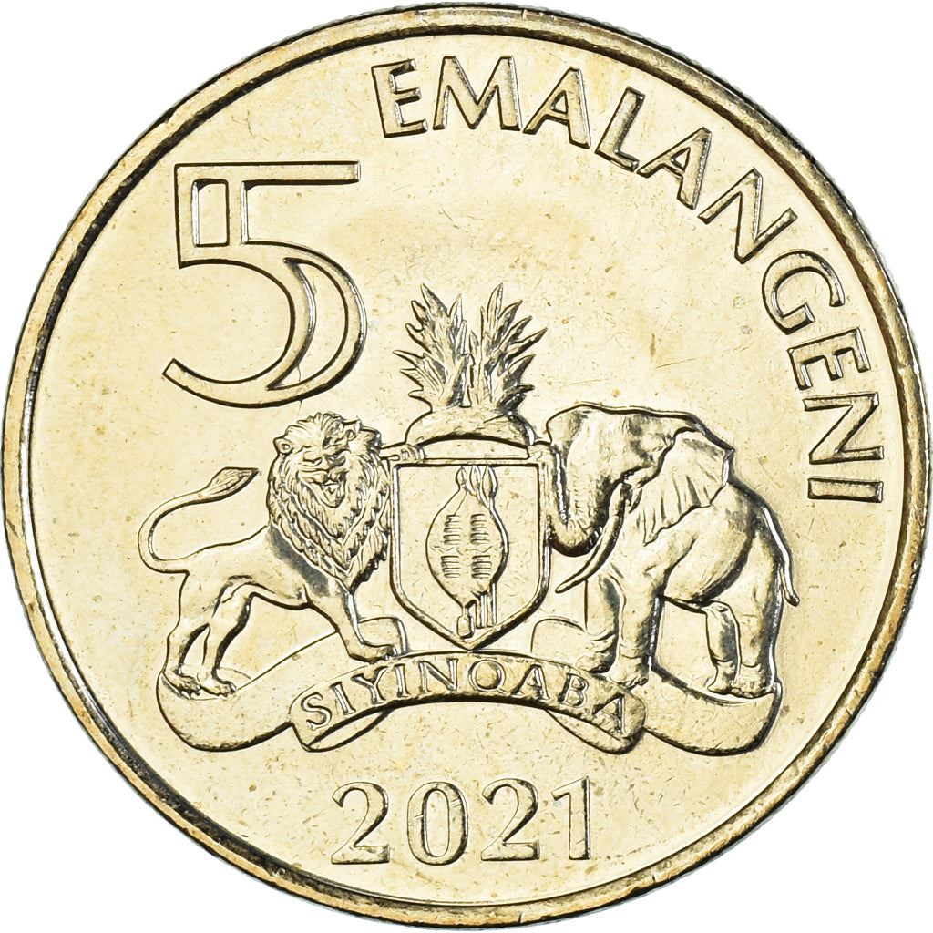 Esvatinio Karalystė | 5 Emalangeni moneta | Karalius Mswati III | Liūtas | Dramblys | Km:75 | 2021