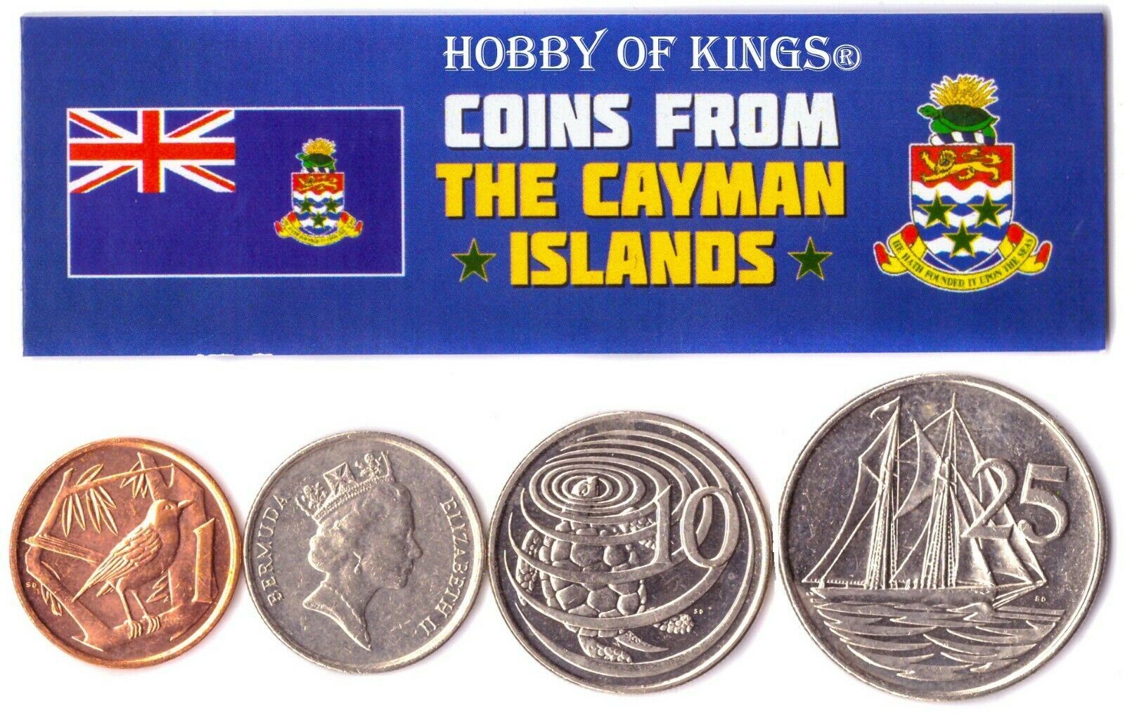 Hobby Of Kings Different Coins - Old Collectible Caymanian Foreign Currency For Collecting Book - Unique Commemorative World Money Sets - Gifts For Collectors - Collection Of 4