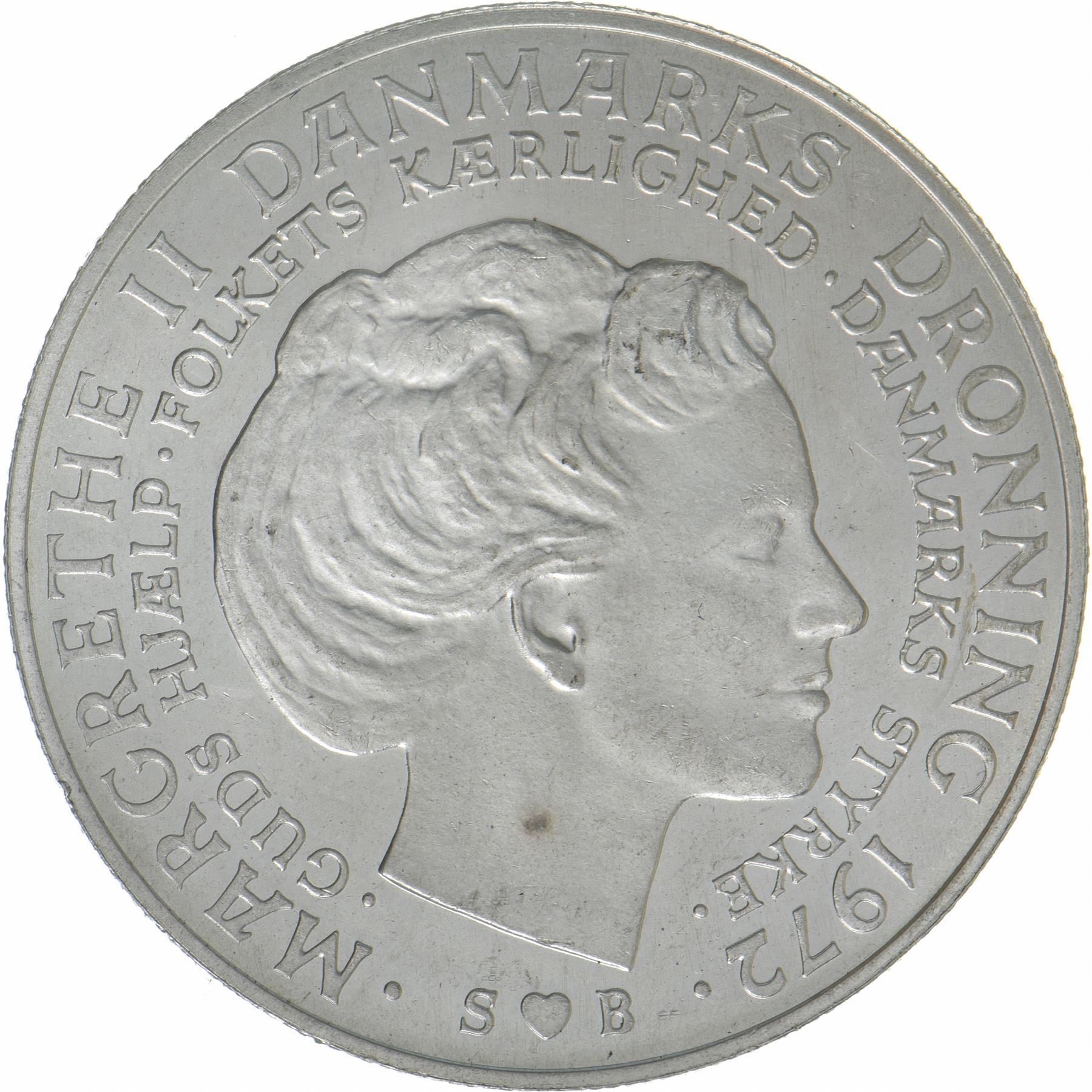 Denmark | 10 Kroner Coin | Silver | Death of Frederik IX and accession of Margrethe II | KM:858 | 1972