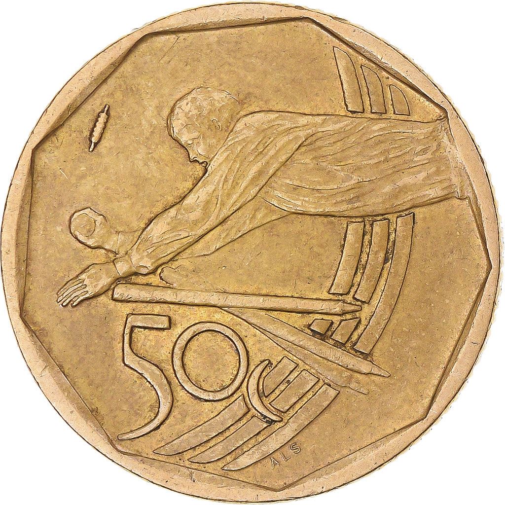 South Africa 50 Cents Coin | Cricket; Sepedi/Sesotho Legend - Afrika Borwa | KM276 | 2003