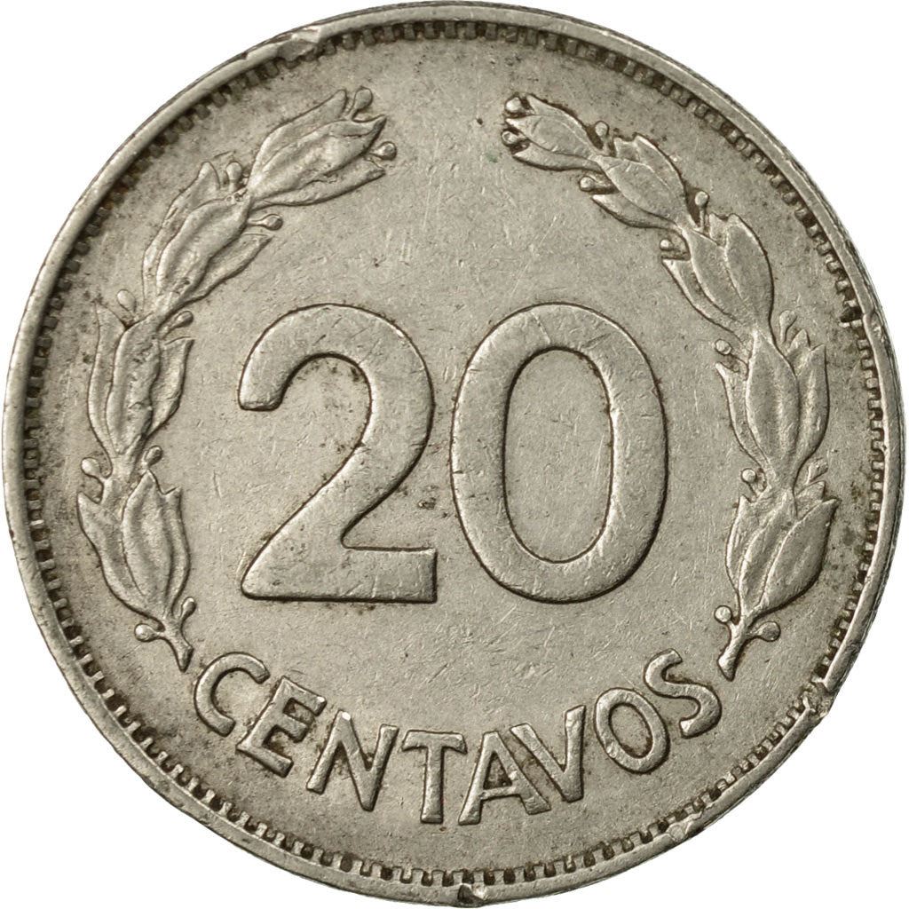 Ecuador | 20 Centavos | Nickel clad steel | Coat of Arms | KM:77.1c | 1959-1972
