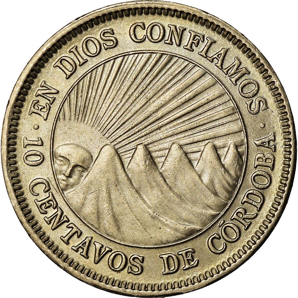 Nicaragua | 10 Centavos Coin | Explorer | Sun | Volcanos | Km:17.1 | 1939 - 1956