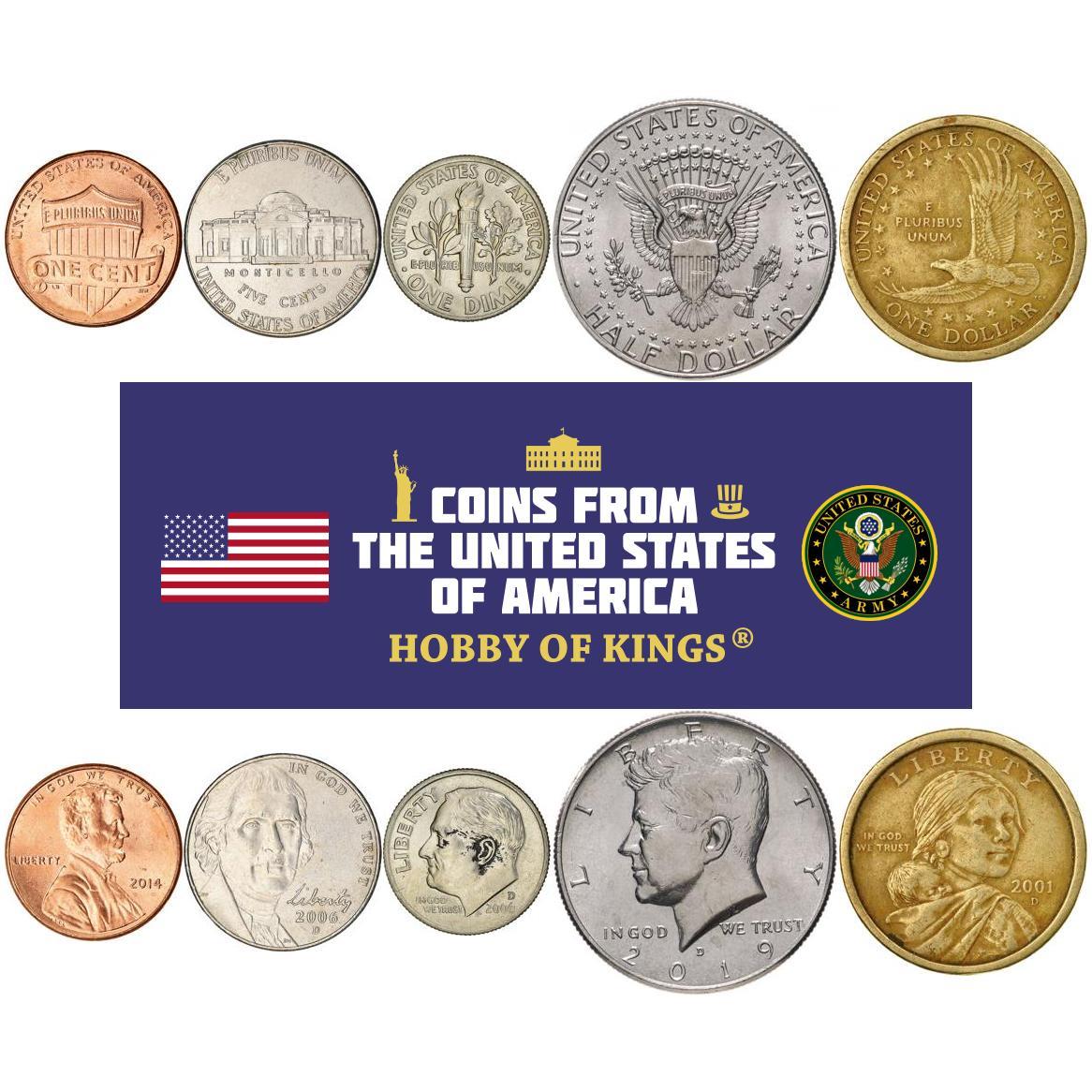 United States | 5 Coin Set | 1 Cent 5 Cents 1 Dime 1/2 1 Dollar | 2000 - 2025