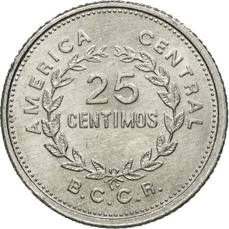 Costa Rica 25 Centimos Coin | Stars | Volcno | Ship | Sun | KM188.3 | 1983 - 1989