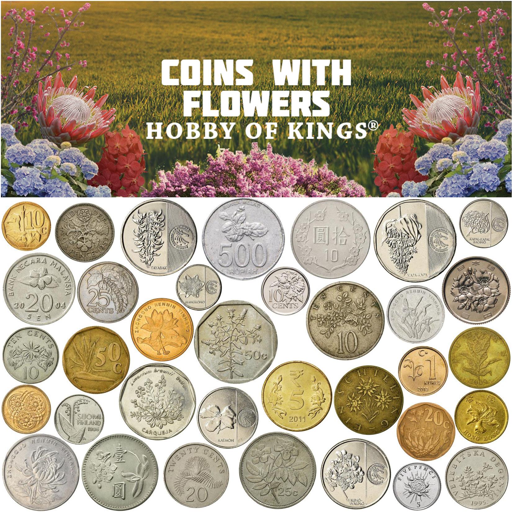 Different Coins with Flowers | Jasmine, Rose, Orchids, Tulips, Peonies, Lotus, Cherry Blossoms And More