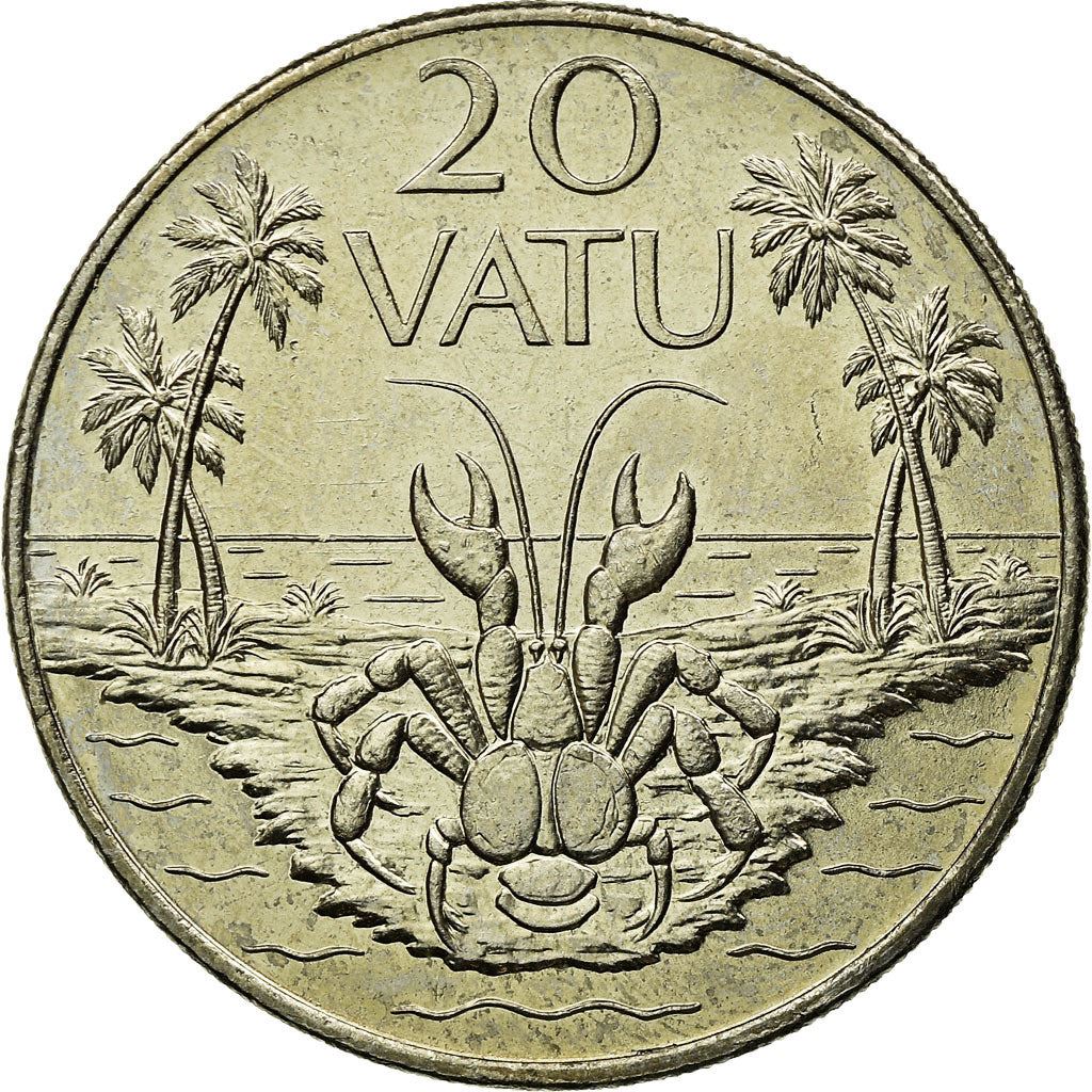 Vanuatu | 20 Vatu Coin | Melanesian Warrior | Coconut Crab | Km:7 | 1983 - 2010