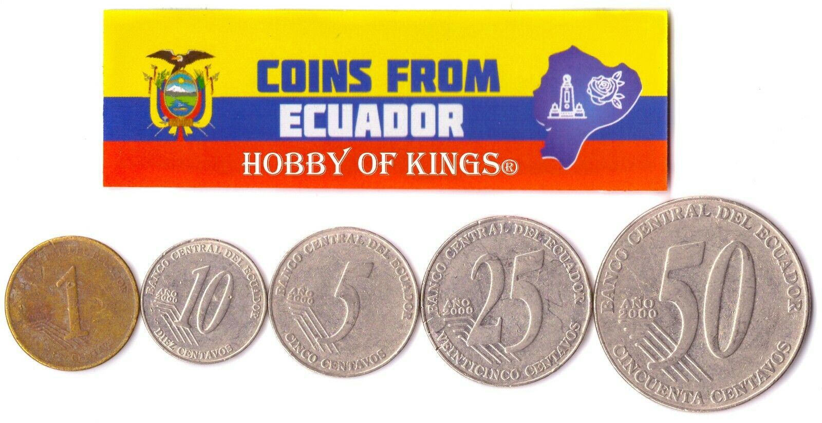 5 Mixed Coins From Ecuador | Centavos - Sucres | Since 1988