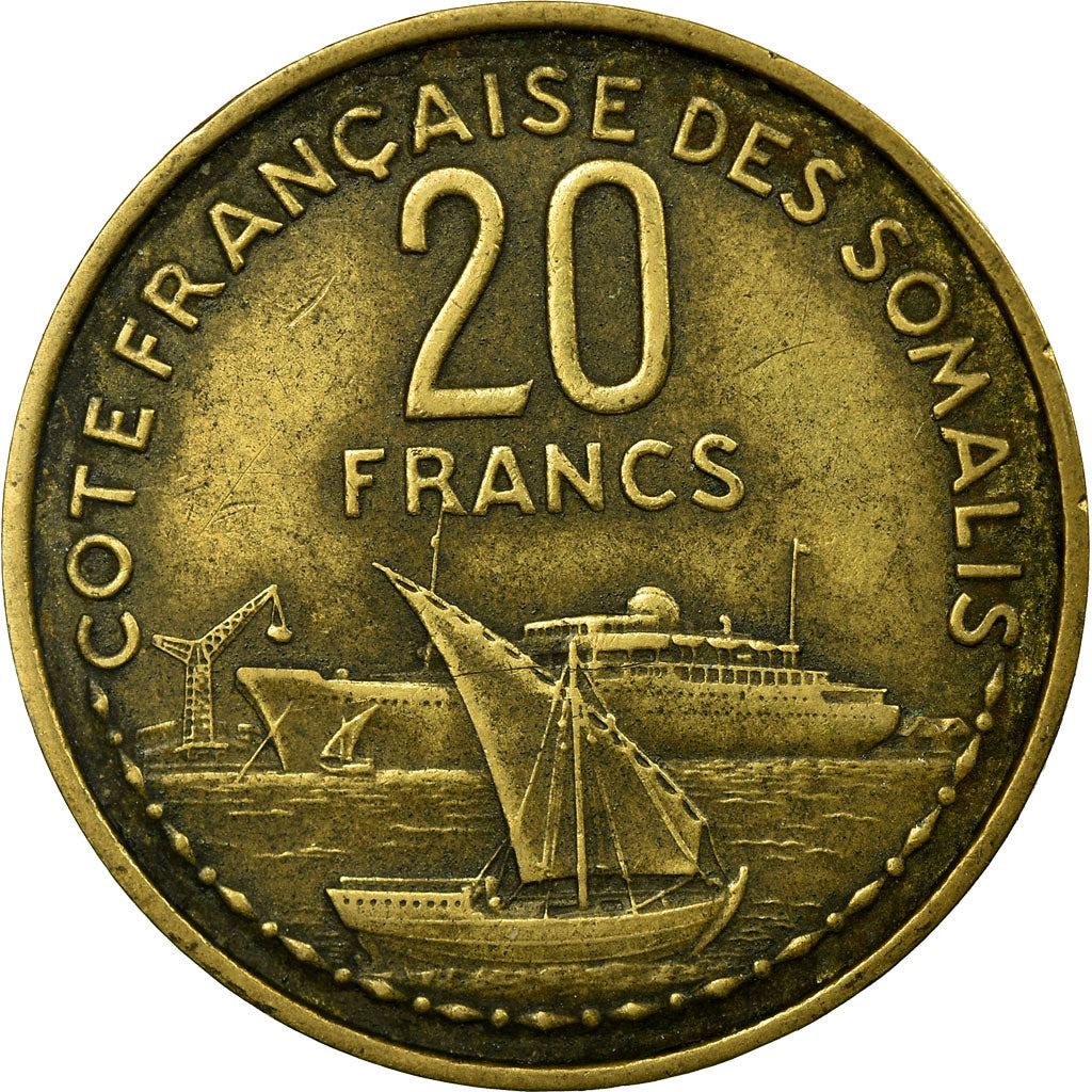 French Somaliland | 20 Francs Coin | Marianne | Dhow | Ocean Liner | Km:7 | 1952