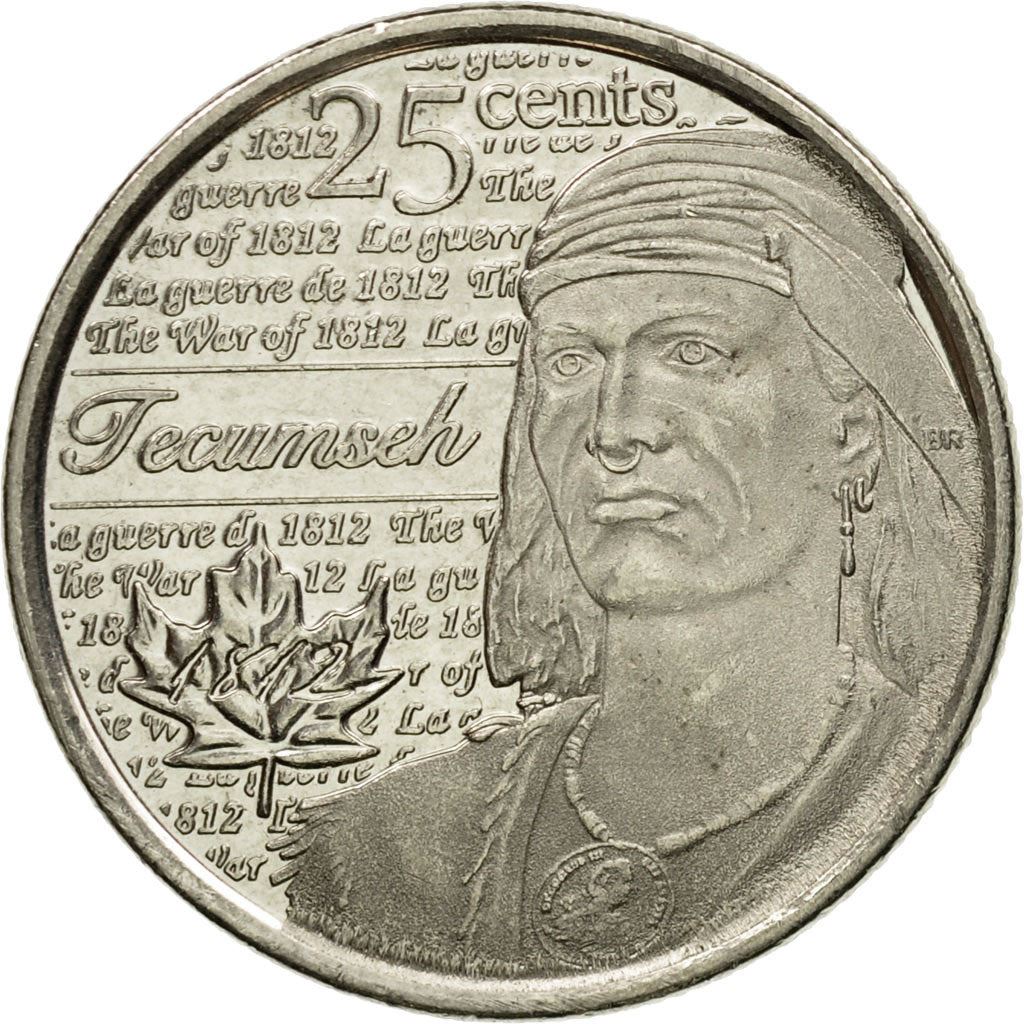 Canada | 25 Cents Coin | War of 1812 | Tecumseh | Nickel plated steel | KM:1324 | 2012