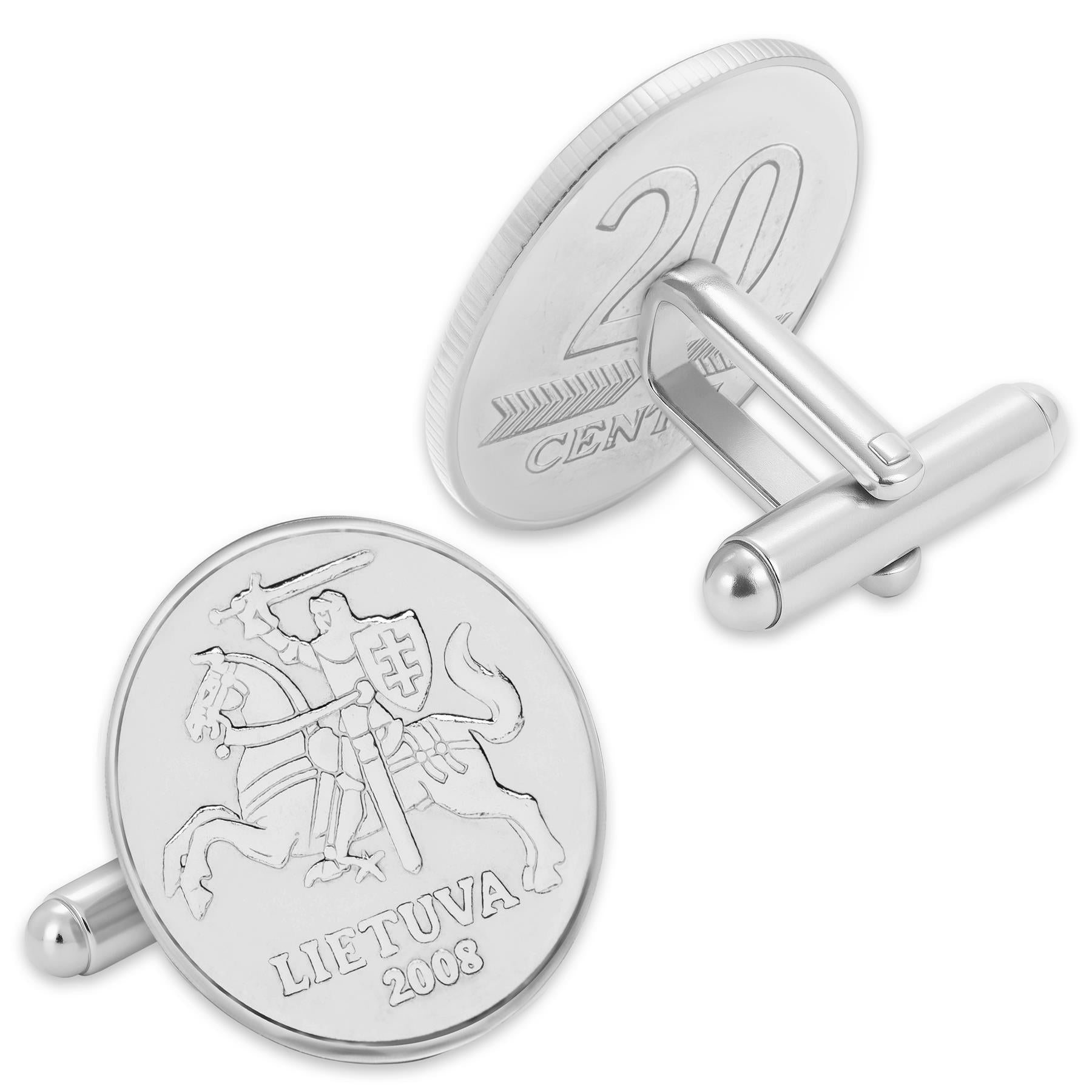 LTU107 | Coin Cufflink | Silver | Rhodium | Lithuania | 20 Cents | 1997 - 2014