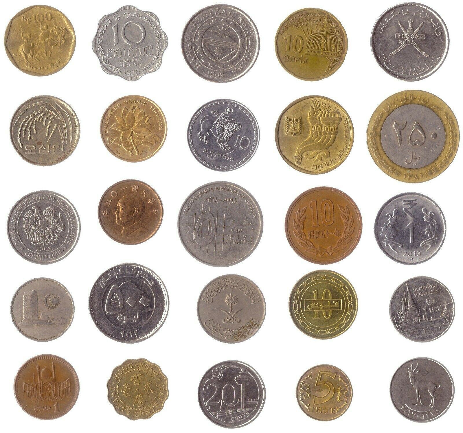 Asian Coin Mix - 5, 10, 20, 30, 50, 100 Different Coins - Real Currency from Japan, China, India & More - Wildlife, Temples, Scripts & Symbols - Collector’s World Set