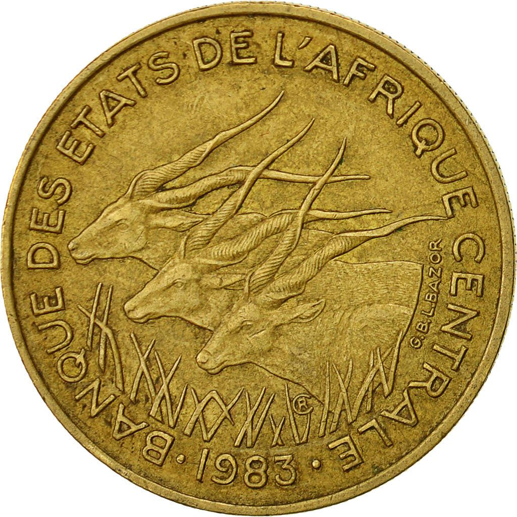 Central African States | 25 Francs Cfa Coin | Antelope | Crops | Km:10 | 1975 - 2003