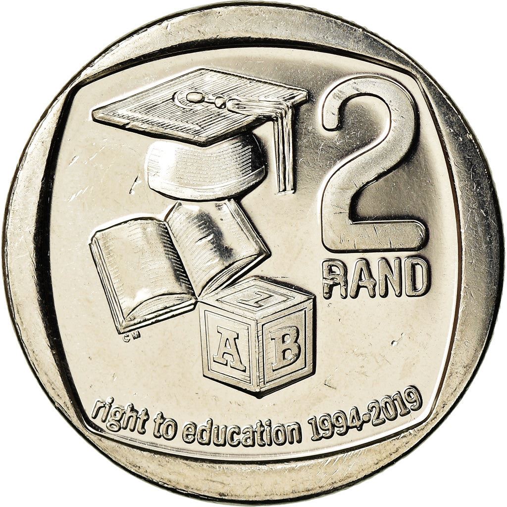 South Africa | 2 Rand Coin | Letter Cube | Open Book | Graduation Cap | Education | Km:698 | 2019