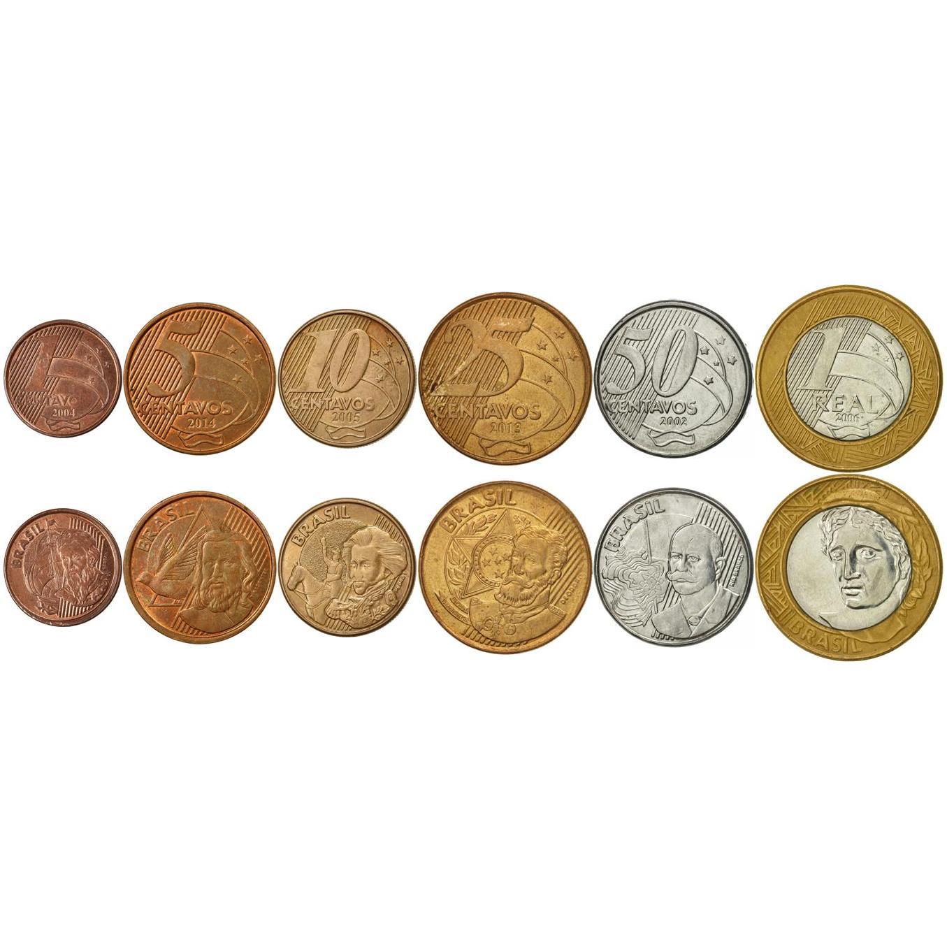 Brazil | 6 Coin Set | 1 Centavo 5 10 25 50 Centavos 1 Real | 1998 - 2024