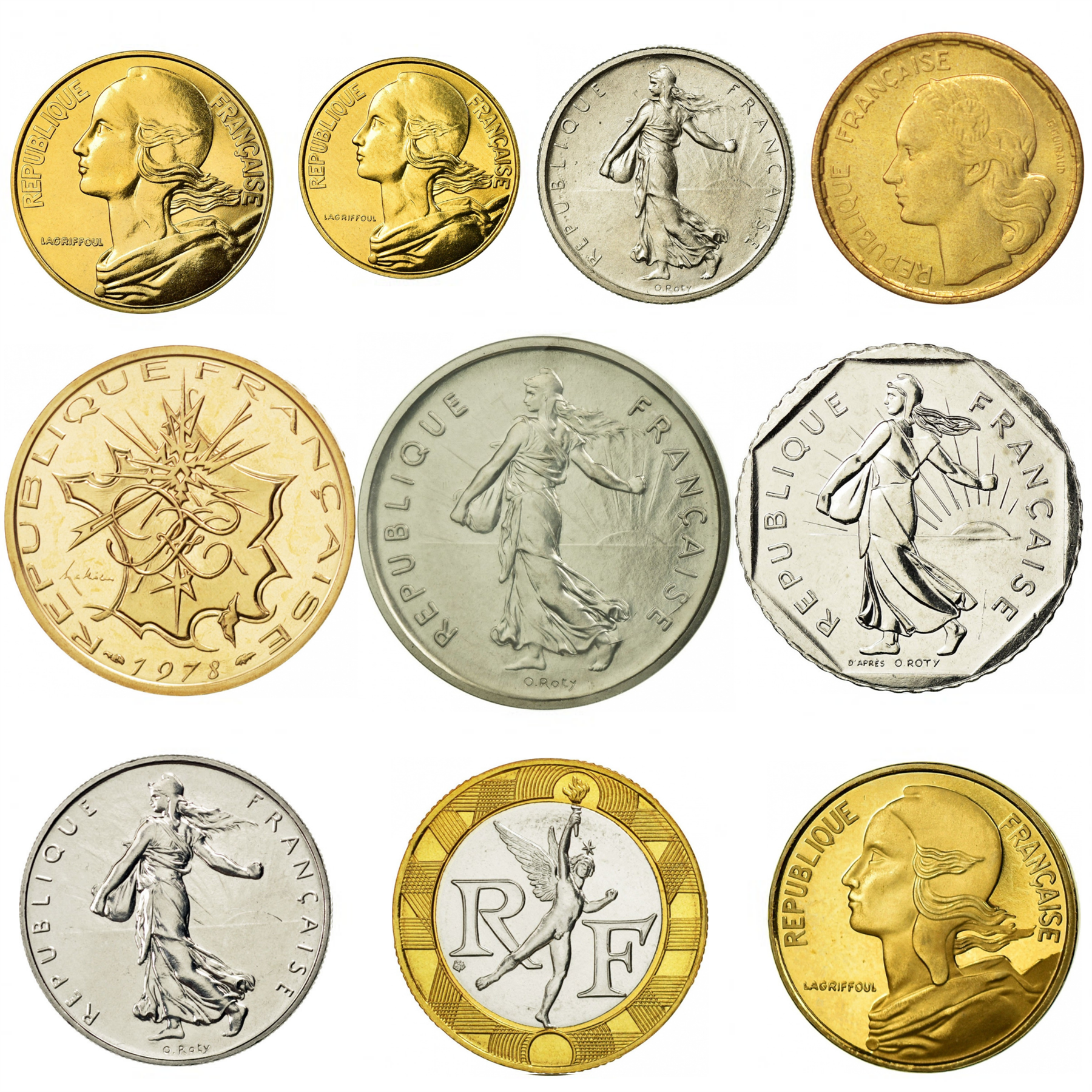France 10 Mixed Coins | Marianne | 1944 - 2001