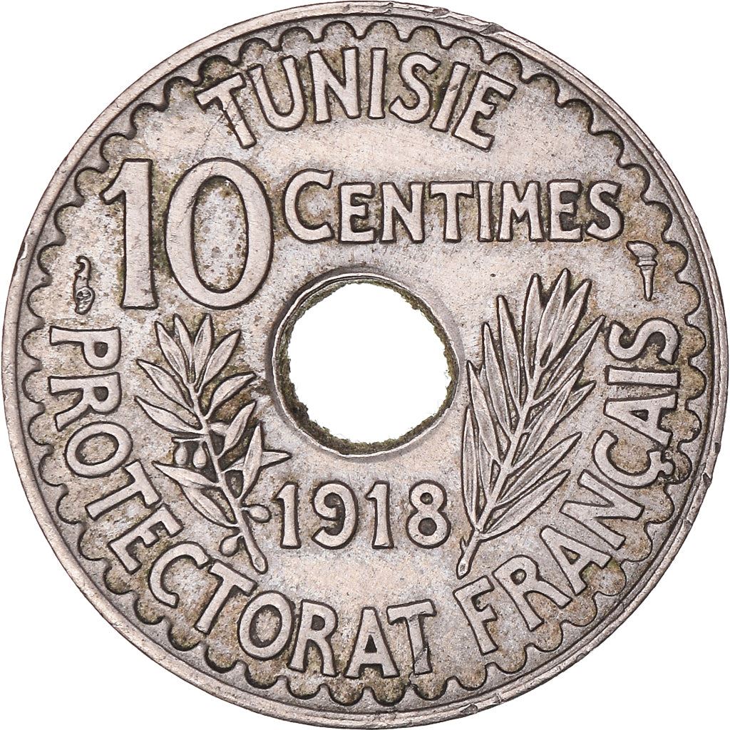 Tunisia 10 Centimes Coin | Muhammad V | KM243 | 1918 - 1920