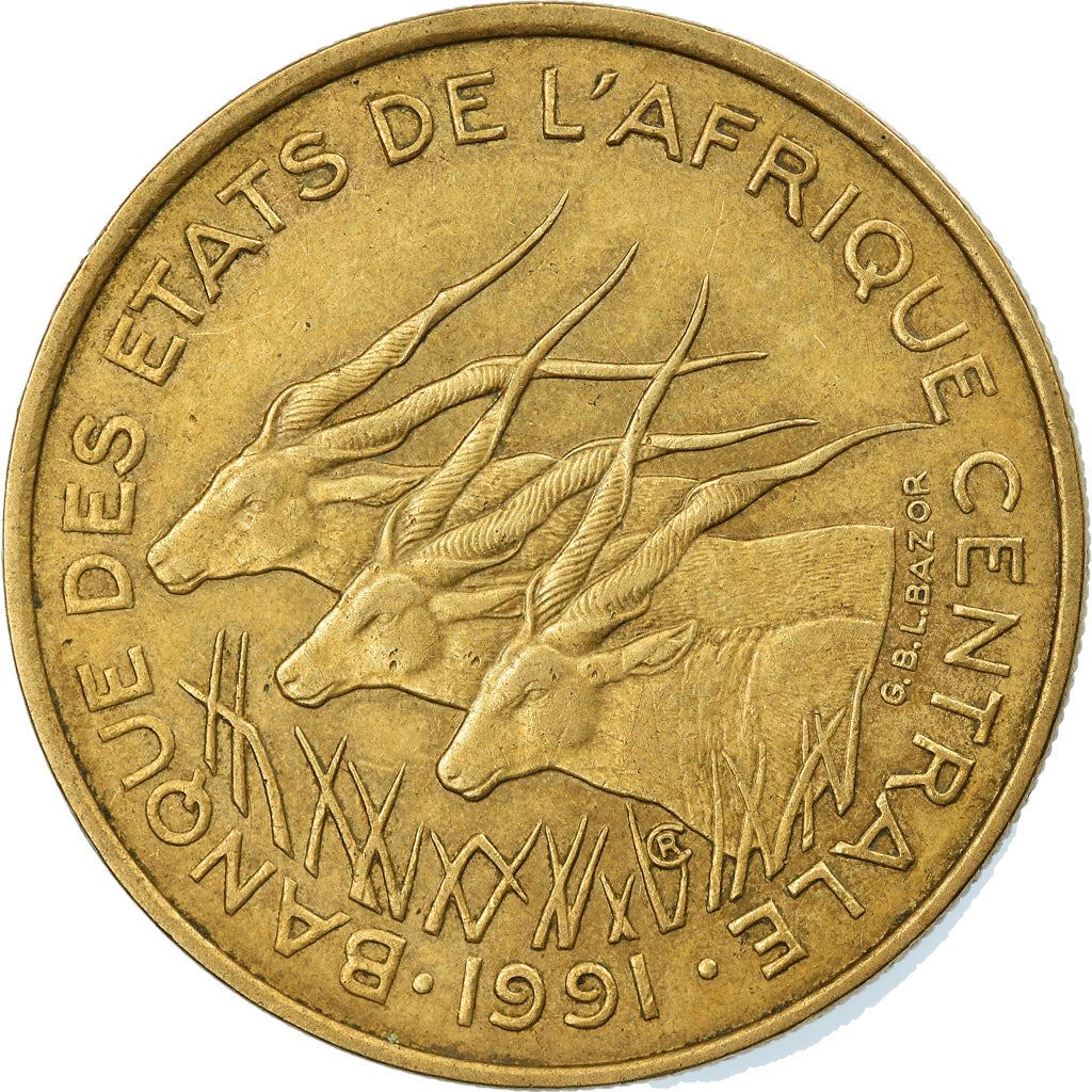 Central African States | 25 Francs Cfa Coin | Antelope | Crops | Km:10 | 1975 - 2003