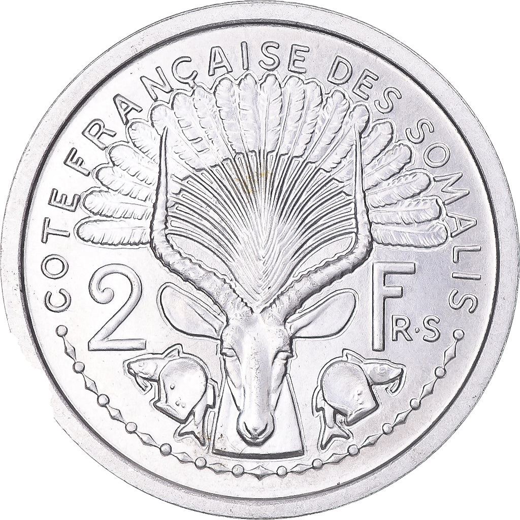 French Somaliland | 2 Francs Coin | Marianne | Waterbuck | Km:9 | 1959 - 1965