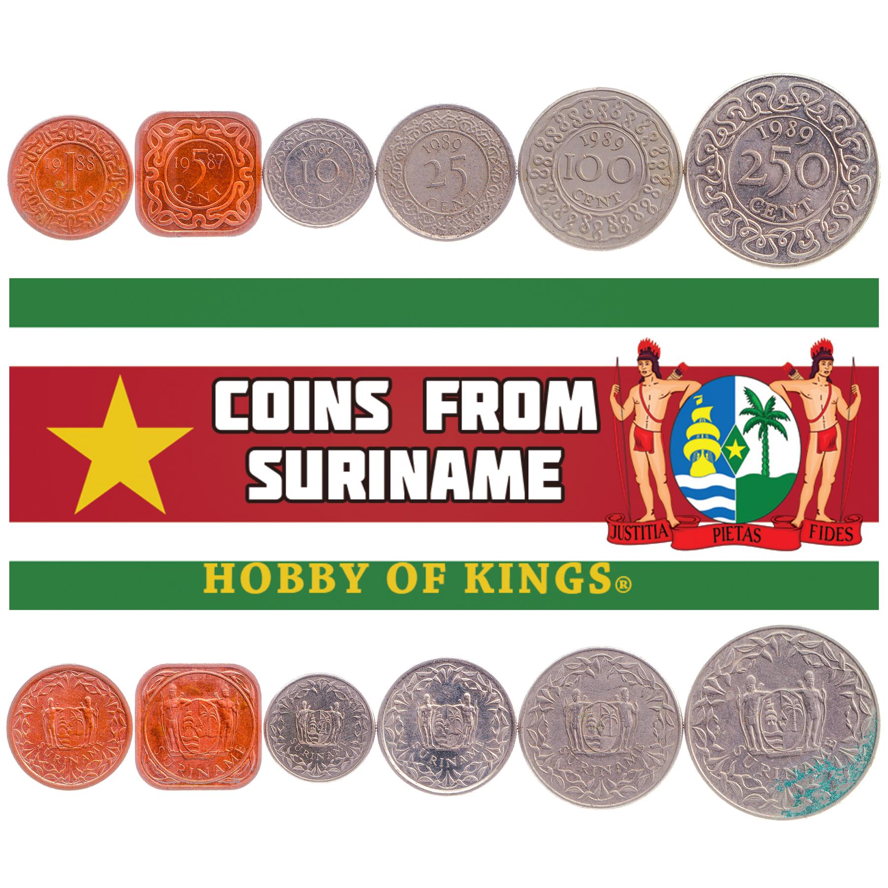 Suriname | 6 Coin Set | 1 Cent 5 10 25 100 250 Cents | 1987 - 2021