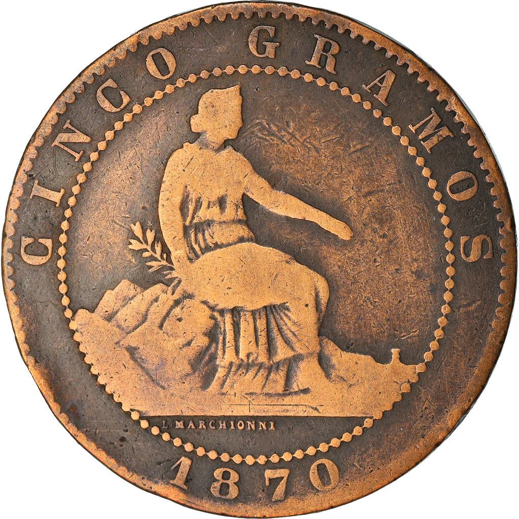 Spain 5 Centimos Coin | Provisional Government | KM662 | 1870