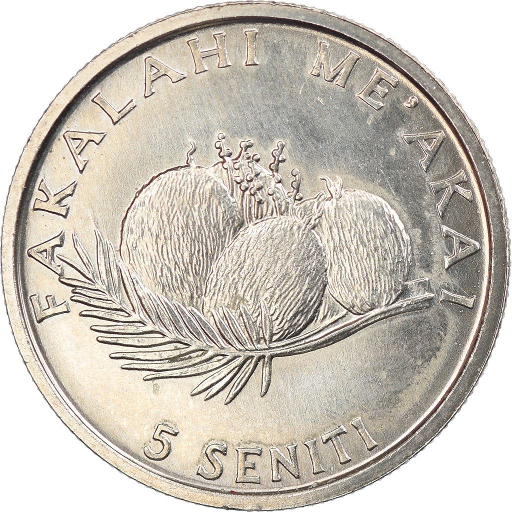 Tonga | 5 Seniti Mynt | Høne | Kylling | Kokosnøtt | FAO | Km:68 | 1981 - 1996