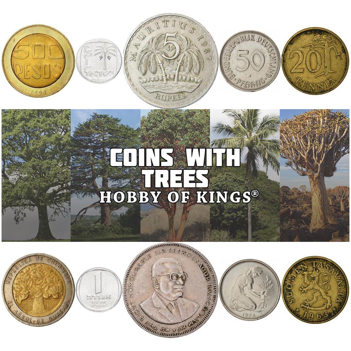 Different Coins With Trees | Palm, Cedar, Mahoe, Pine, Oak, Fig Trees and More