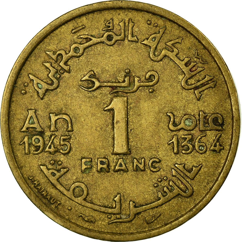 Morocco | 1 Franc Coin | Sharifian Sultanate | Sultan Mohammed V | Pentagram | Y:41 | 1945