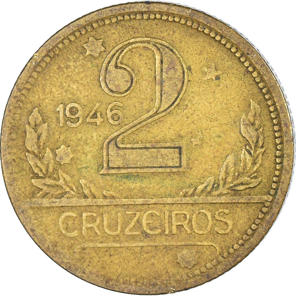 Brazil | 2 Cruzeiros Coin | Map of Brazil | Km:559 | 1942 - 1956