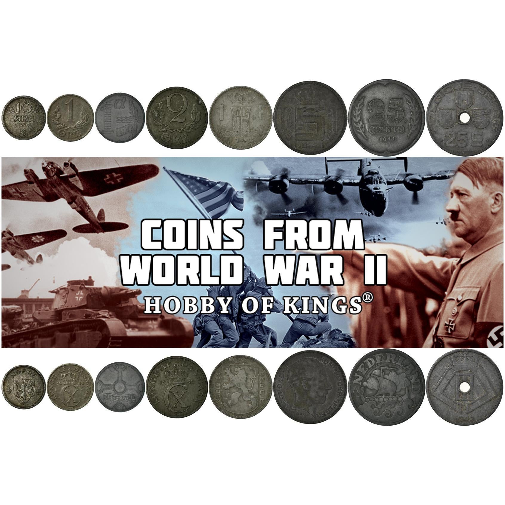 WWII German Occupied Territories - 8 Coins - Mixed Denominations - 4 Annexed Countries - 1941-1945 - Issued Under Nazi Regime