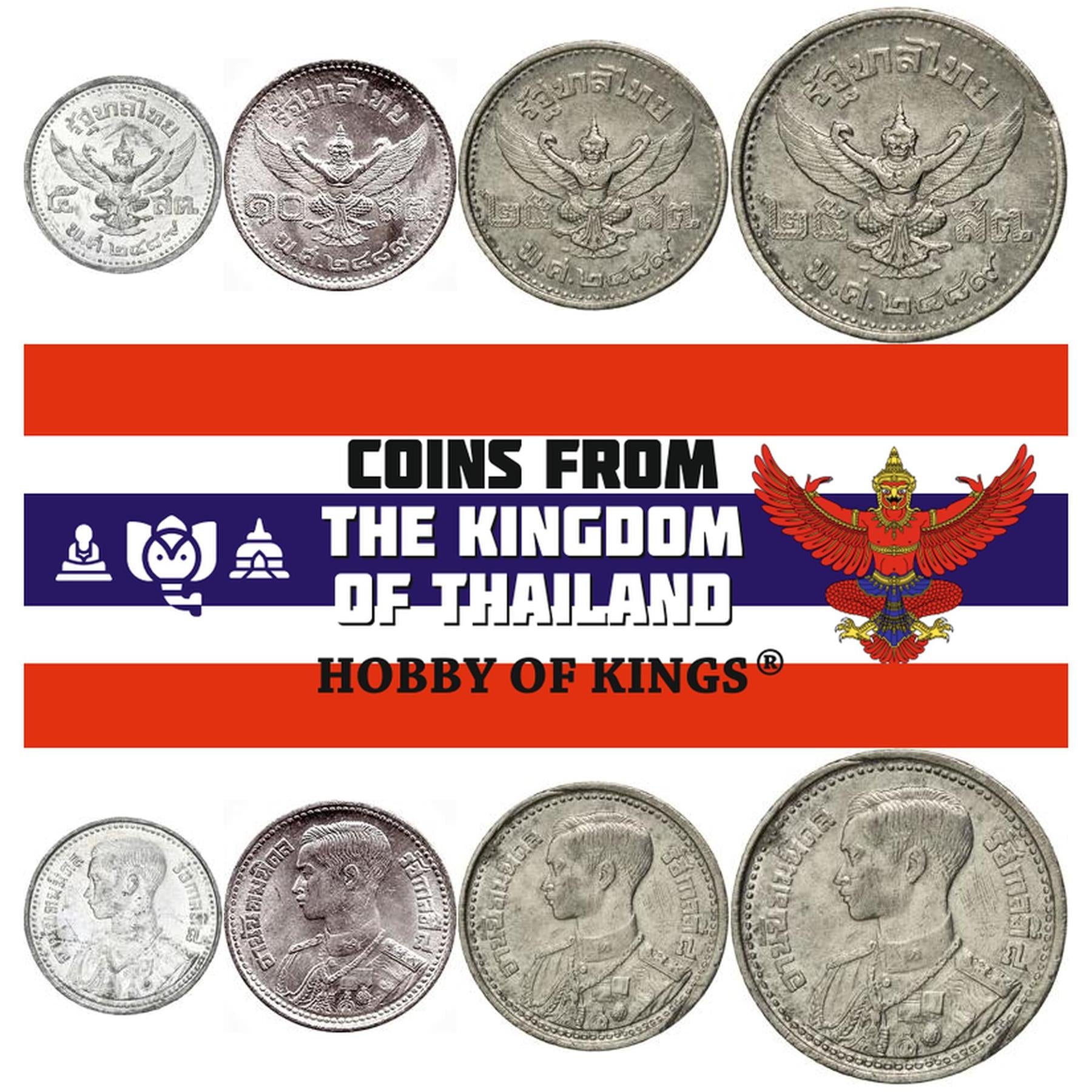 Thailand | 4 Coin Set | 5 10 25 50 Satang | 1946