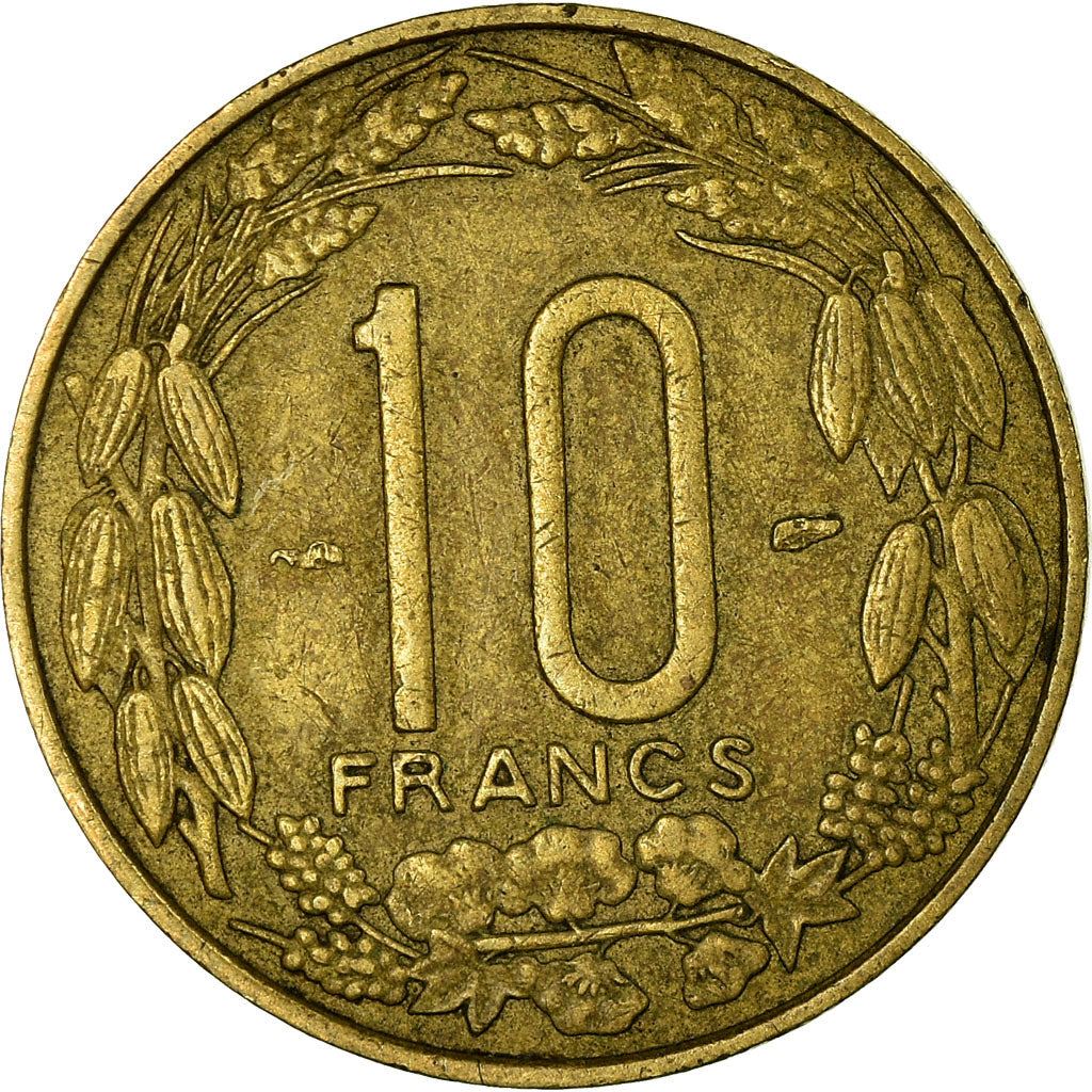 French Equatorial Africa | 10 Francs Coin | Antelope | Crops | Wreath | Km:11 | 1958