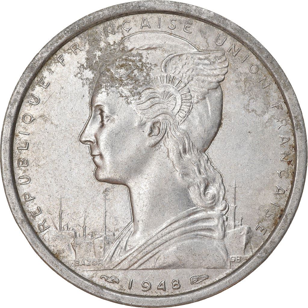 French West Africa | 2 Francs Coin | Marianne | Gazelle | Maize | Km:4 | 1948 - 1955