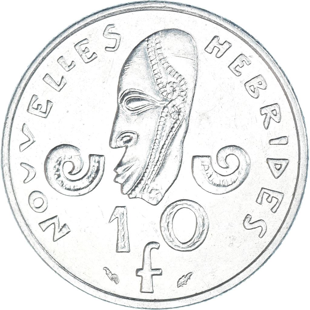 New Hebrides | 10 Francs Coin | Marianne | Native Mask | Snails | Km:2.2 | 1973 - 1982