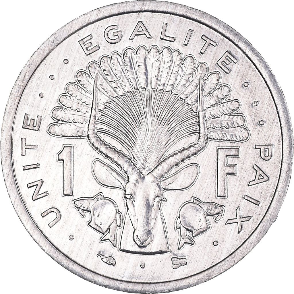 Djibouti | 1 Franc Coin | Knife | Spear | Shield | Waterbuck | Km:20 | 1977 - 1999