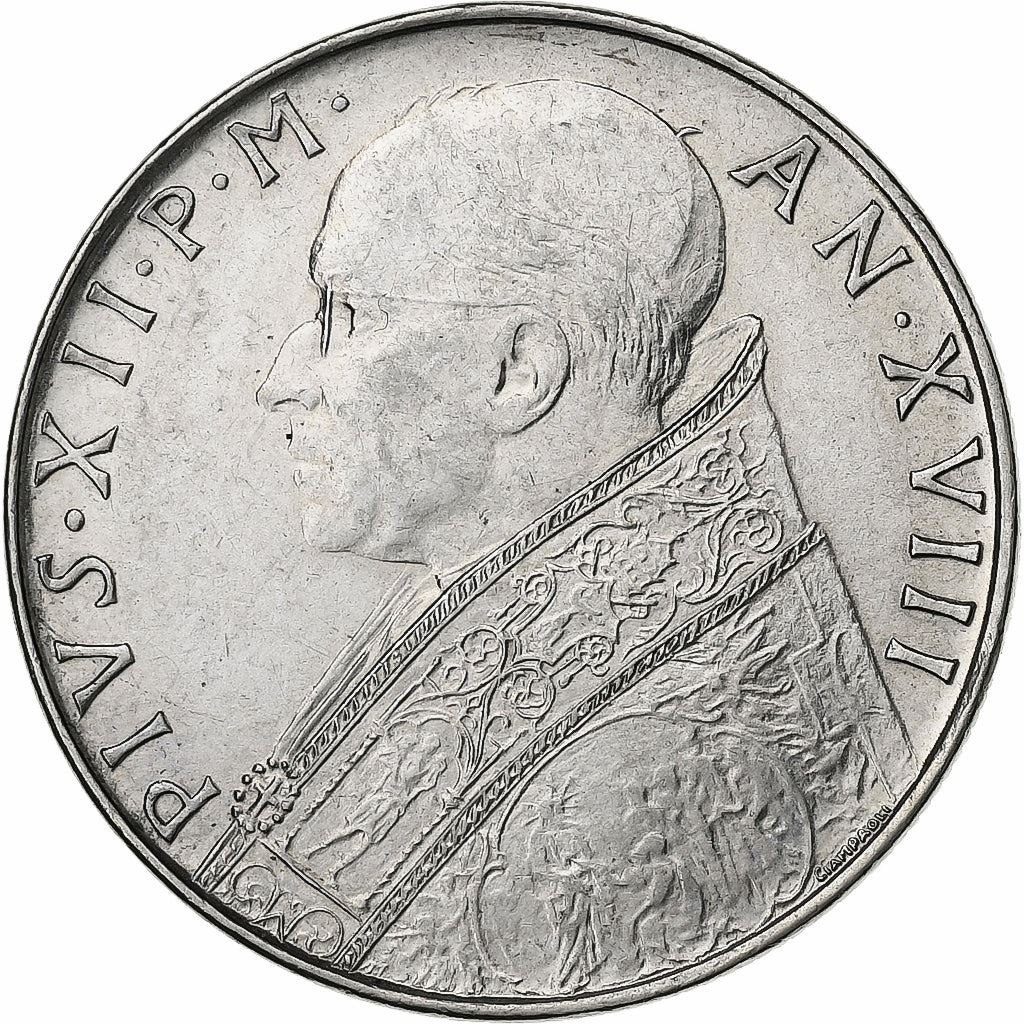 Vatican City | 100 Lire Coin | Pius XII | Km:55 | 1955 - 1958