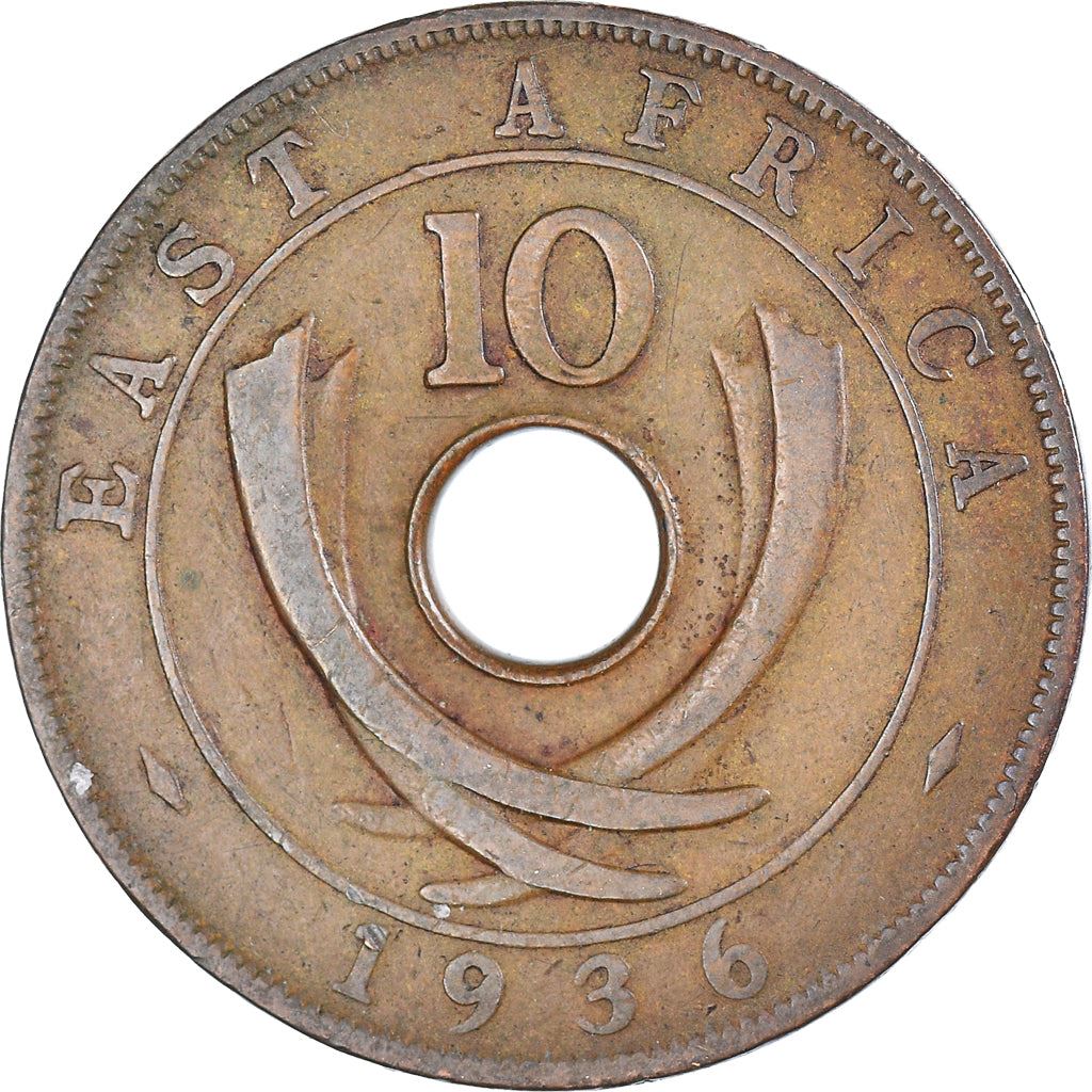 East Africa | 10 Cents Coin | Crown | Tusks | Edward VIII | Km:24 | 1936
