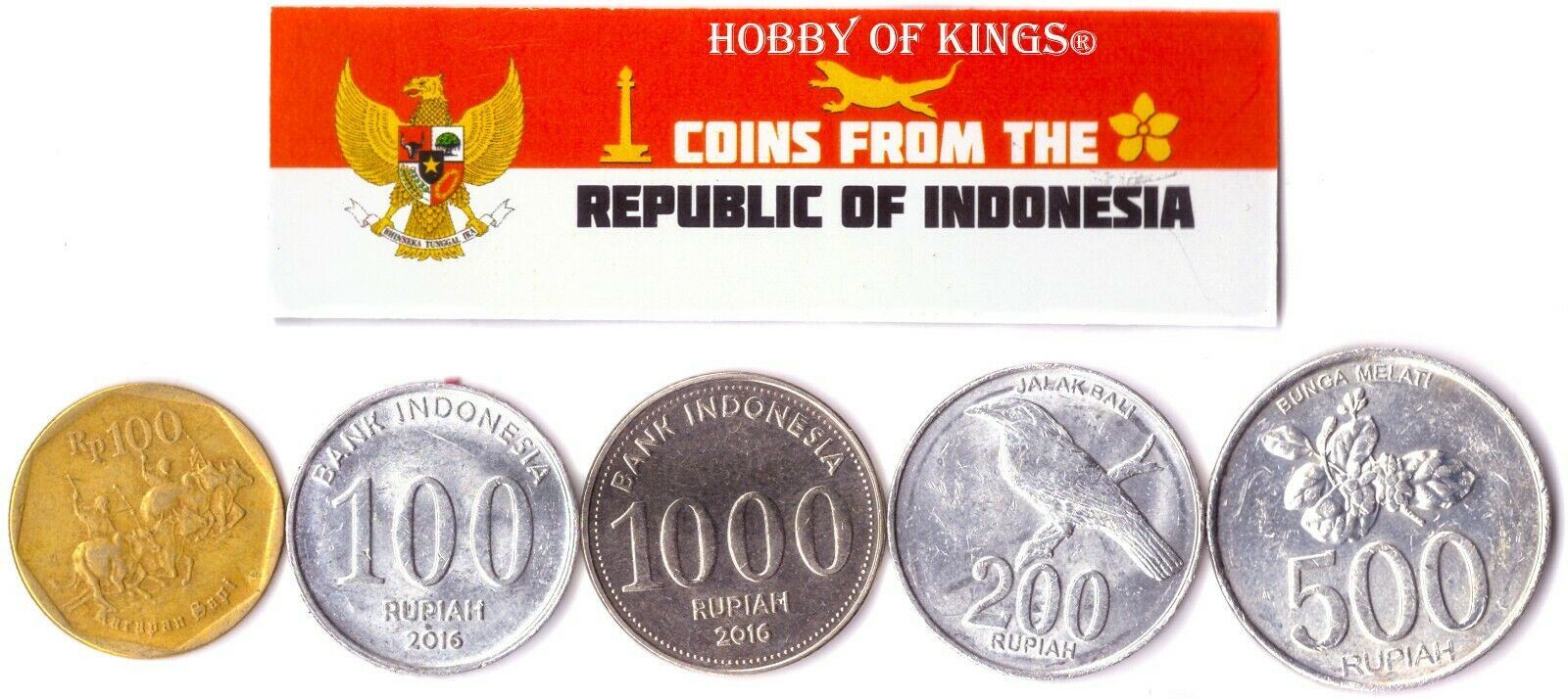 5 Mixed Coins From Indonesia | 25 Rupiyah - 1000 Rupiyah | 1971 - 2016