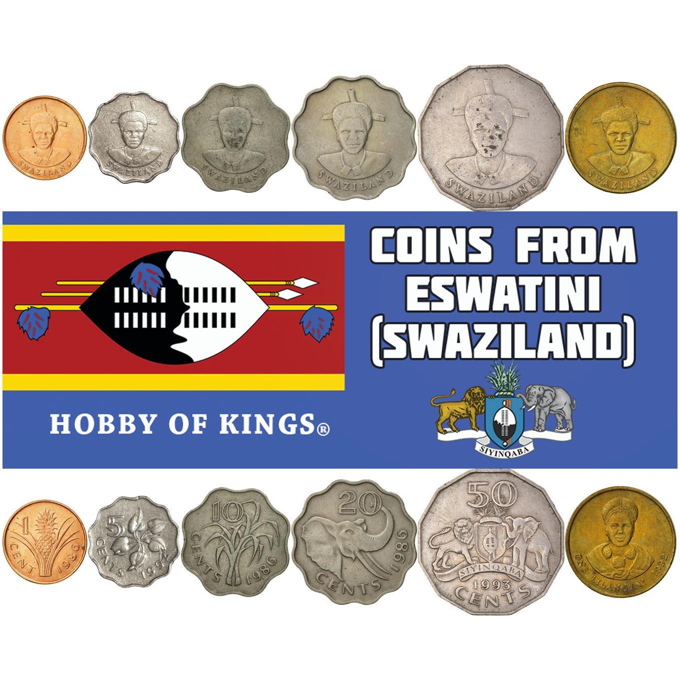 Kingdom of Swaziland | 6 Coin Set | 1 Cent 5 10 20 50 Cents 1 Lilangeni | 1986 - 1993