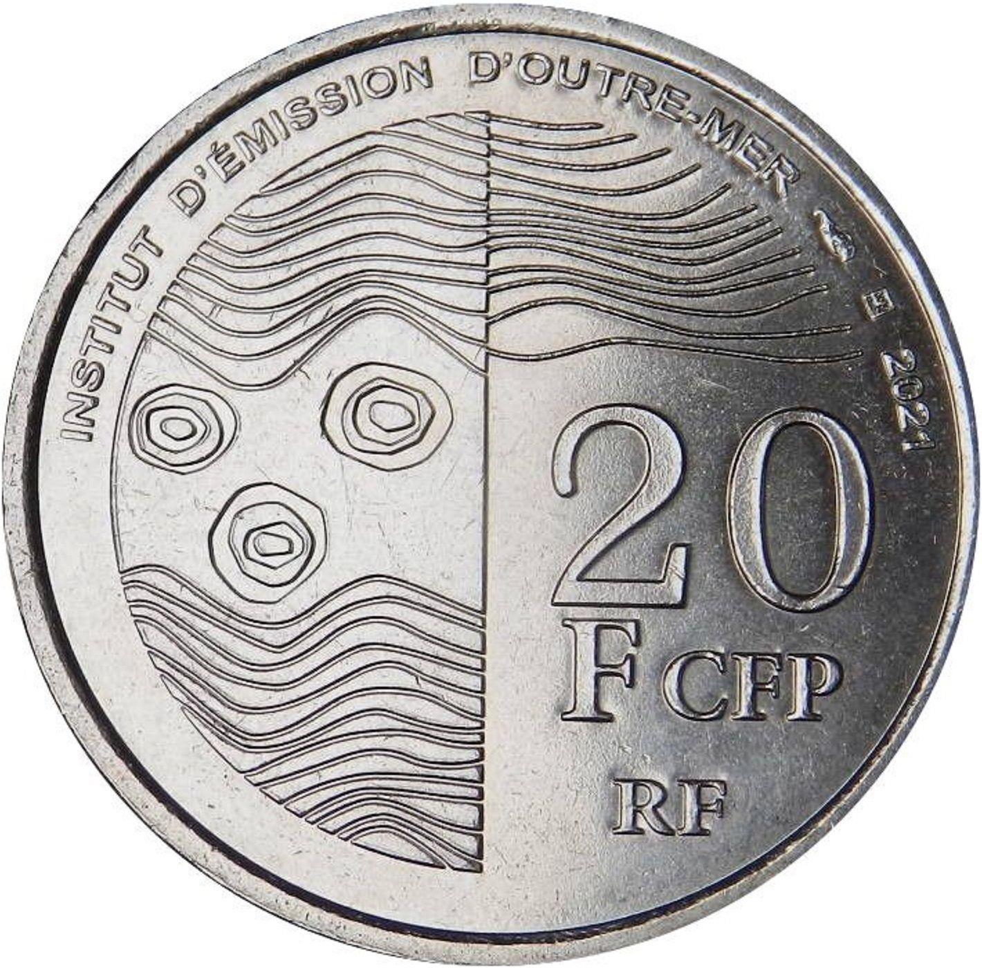 Prancūzijos Ramiojo vandenyno teritorijos | 20 frankų CFP moneta | Bangos | Angelfish | Koralas | 2021 - 2022