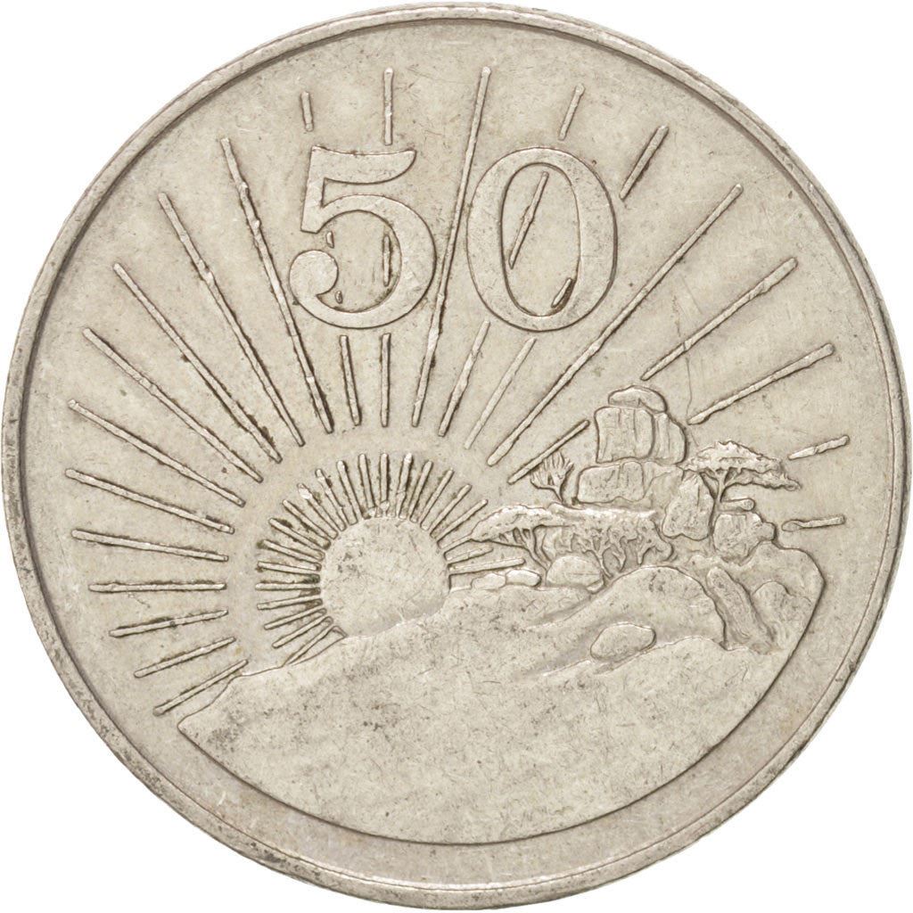 Zimbabwe | 50 Cents Coin | Radiant sun rising | Km:5 | 1980 - 1997