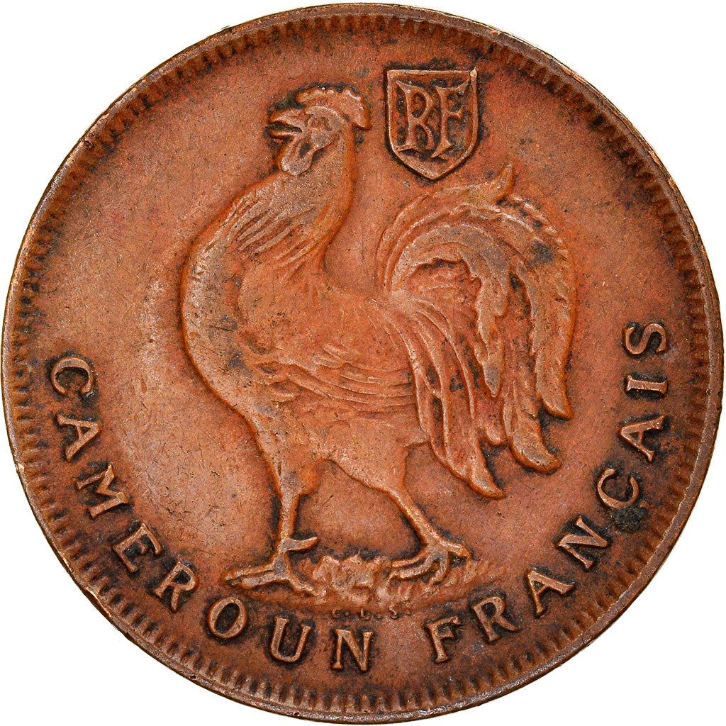 French Cameroon | 1 Franc Coin | Rooster | Lorraine Cross | Km:5 | 1943