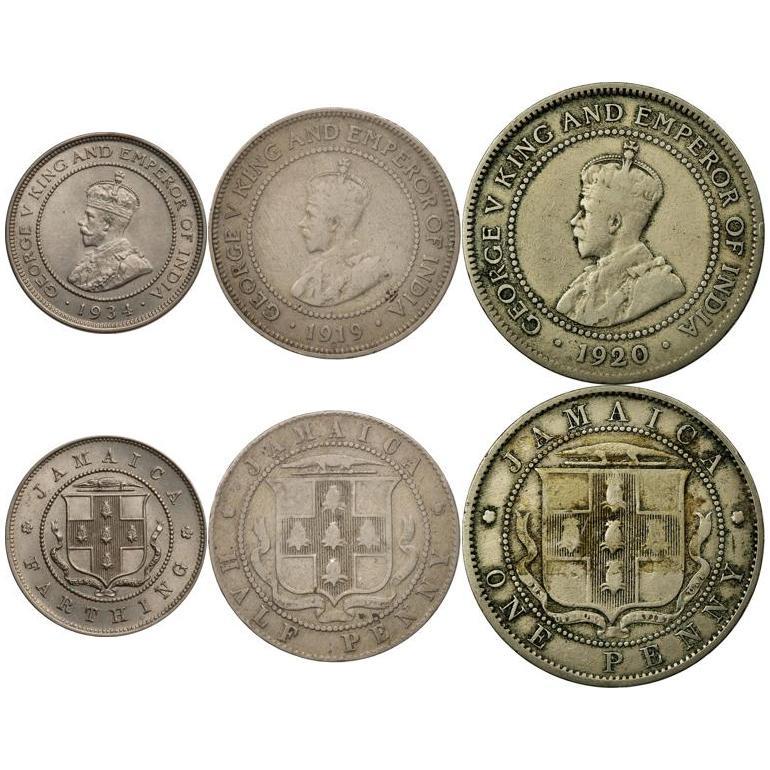 Jamaica | 3 Coin Set | 1 Farthing 1/2 1 Penny | King George V | King of George V | 1914 - 1934