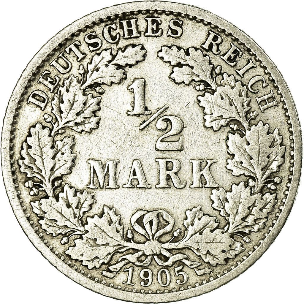German Empire 1/2 Mark Coin | Deutsches Reich | Wilhelm II | Type 2 | KM17 | 1905 - 1919