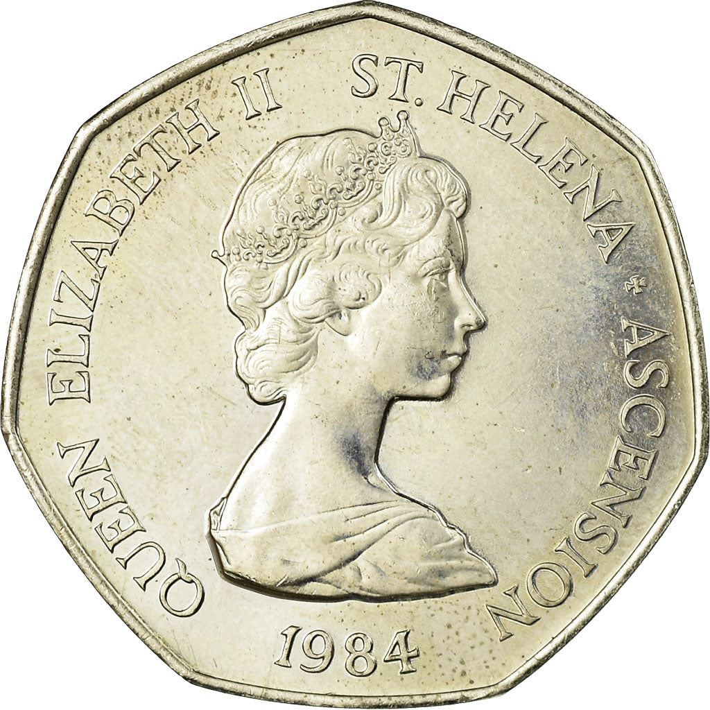 סנט הלנה ואסנשן | מטבע 50 פני | אליזבת השנייה | צב ים ירוק | Km:5 | 1984