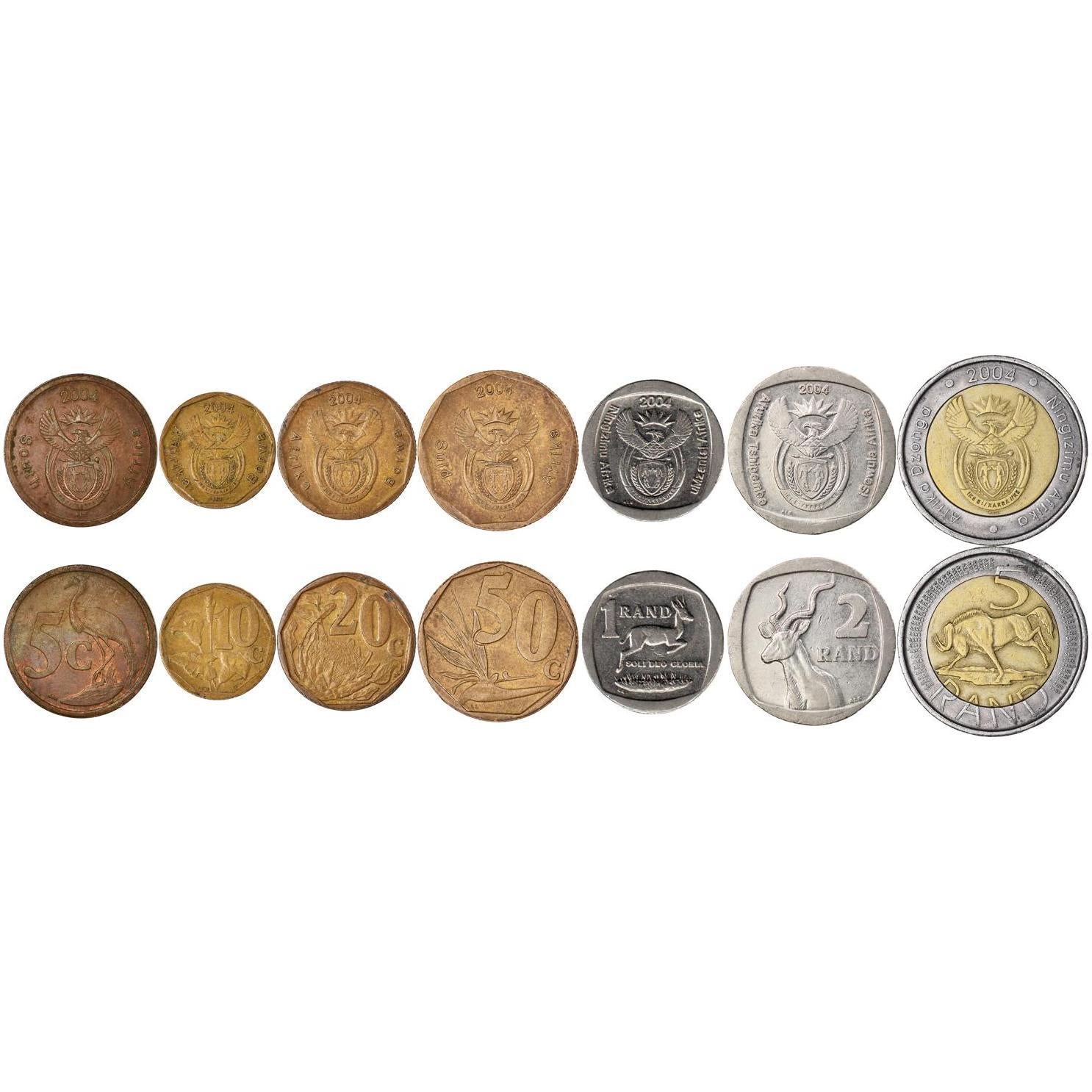 South Africa | 7 Coin Set | 5 10 20 50 Cents 1 2 5 Rands | 2004